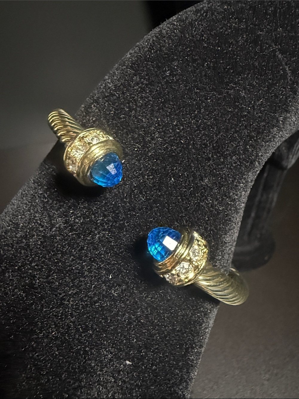 Gold-Tone Twist Cuff Bracelet with Blue Crystal Finials
